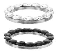 ROMISBABA Lot de 2 Cache-Boutons de Démarrage Décoratifs Ovales en Cristal Noir et Blanc Anneaux Auto Strass pour Bouton Marche/Arrêt Accessoires Intérieurs Étincelants Adaptés à