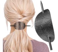 ROMISBABA Lot de 2 Épingles à Cheveux Vintage en Cuir Noir et Cuivre Bâton Ovale pour Chignon et Queue de Cheval Accessoires pour Femmes aux Cheveux Longs Support Élégant pour Coiffure