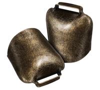 ROMISBABA Lot de 2 Grosses Cloches à Vache en Fer 62 G Finition Bronze Ancien, Clochettes Épaisses pour Moutons et Chevaux, Sonnaille Suspendue Robuste pour Identification et Protection