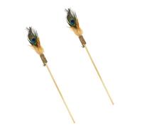 ROMISBABA Lot De 2 Jouets Interactifs pour Chat Plumage De Paon, Bâton en Bois Naturel, Taille Moyenne, Jeu D’intérieur pour Chatons Et Chats Adultes