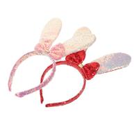 ROMISBABA Lot de 2 Serrage-Têtes Lapin à Paillettes Rose et Rouge Bandeaux Oreilles de Lapin Élastiques pour Cosplay Adulte Déguisement de Pâques Saint-Valentin et Carnaval Accessoire