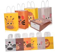 ROMISBABA Lot De 24 Paquet Présents Garçon Et Filles En Papier Kraft Animal Imprimé 21 x 15 x 8 Cm Poignées Robustes, Paquet Moyens Pliables Pour Fête D’anniversaire, Noël Et Occasions Festives