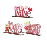ROMISBABA Lot de 3 Décorations Artisanales en Bois Saint-Valentin, Centre de Table Compact, Ornement Romantique Léger pour Mariage, Bureau et Fête, Décoration Festive Solide