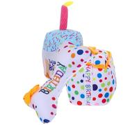 ROMISBABA Lot de 3 Jouets d'anniversaire pour Chat en Peluche Couinante, Jouets à Mâcher pour Chatons en Dentition, Présent Interactif pour Chat Petit Gâteau et Os Brodé, pour Divertir