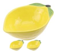 ROMISBABA Lot de 3 Petits Bols à Sauce en Céramique Citron Plats à Condiments Polyvalents Récipients Lavables pour Sauce Soja Fruits Secs et Épices Accessoires Pratiques pour Table et
