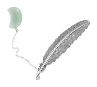 ROMISBABA Marque-pages Plume Métal avec Pendentif Cristal Naturel Vert Délicat Ornement pour Lecture Accessoire Léger et Portable Décoration Raffinée pour Amis et Étudiants