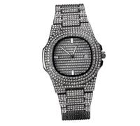 ROMISBABA Montre Homme Hip Hop Quartz avec Bracelet Acier et Noire Montre Rhinestone pour Homme