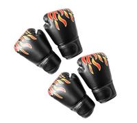 ROMISBABA Moufles de Boxe Garçon et Filles 6 Oz en PU avec Doublure Écologique Motifs Flammes Noirs Ensemble 2 Paires pour Entraînement Kickboxing Taekwondo et Sparring Junior