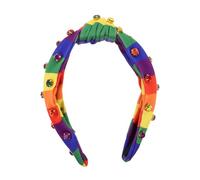ROMISBABA Non-slip Rainbow Striped Headband With Rhinestone Knot Pride Hair Hoop For Women Secure Comfortable Fit And Elegant Sparkle Accessory