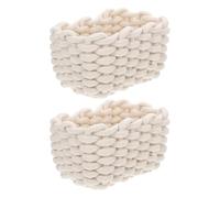 ROMISBABA Panier de Rangement en Corde de Coton Tissé Main 2 Pièces pour Organisation Bureau et Maison Design Simple et Matériau Corde de Coton Blanc