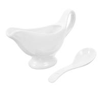 ROMISBABA Petit 175ml pour Dîners D'affaires avec Cuillère Profonde Design Anti-débordement Pichet à Sauce en Céramique Blanche et Réunions Familiales