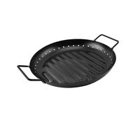 ROMISBABA Plaque Barbecue Ronde Fer avec Poignées Doubles Poêle Griller Antiadhésive pour Camping et Cuisson Extérieure Drainante et Facile à Nettoyer