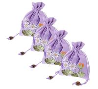 ROMISBABA Pochettes Brodées Lavande en Lin 11x14 Cm, Lot de 4 Sachets à Cordon, Artisanales Rustiques, Multi-usages pour Bijoux, Sachets Parfumés, Emballage Présent, Décoration D’intérieur