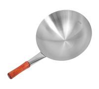 ROMISBABA Poêle Wok Résistante à L'usure en Acier Inoxydable Manche Unique en Bois, Poêle à Frire Profonde pour Légumes, Usage Quotidien, Couleur Argenté