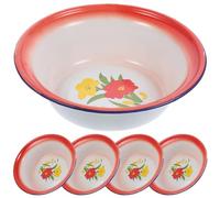 ROMISBABA Set de 5 Bols en Émail 16 CM à Motif Ancien, Bassines Profondes pour Mélange et Conservation, Ensemble Vaisselle Camping Cuisine, Usage Polyvalent Style Aléatoire