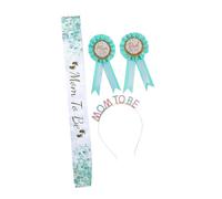 ROMISBABA Shower Sash And Badge Kit For Mom To Be And Dad To Be Rhinestone Crown Headband Maternity Belt For Pregnancy Photo Props Gender Reveal Decorations