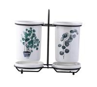 ROMISBABA Support de Vaisselle en Céramique Drainage Porte-Baguettes Japonerie Décor Cuivre et Eucalyptus Porte-Couverts Cuisine Rangement Ustensiles Pratique et Élégant Compatible