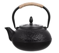 ROMISBABA Théière en Fonte 0,9 L Noire Motifs Pivoine, Bouilloire Chauffante Compatible Cuisinière à Induction, Pot à Eau en Fer pour Infusion de Thé, Bouilloire Traditionnelle Robuste