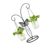 ROMISBABA Vase Verre et Fer Forgé Décoration de Bureau avec Bouteille Suspendue Noire pour Plantes Aquatiques et Compositions Intérieures