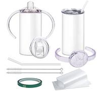 Rommeka Sublimation Blanks Gobelet isotherme en acier inoxydable avec couvercle et paille - 355 ml - Anti-déversement - Bouteille d'eau à double paroi avec poignée pour enfants et enfants