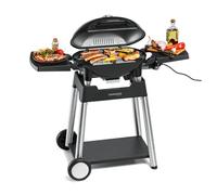 ROMMELSBACHER Barbecue BBQ 4100/S, grille de cuisson en fonte en 2 parties, couvercle à charnière avec affichage de la température, températures jusqu'à 300 °C, réglable en continu, chariot de