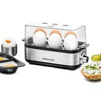 ROMMELSBACHER Cuiseur à œufs ER 600 - Pour 1 à 6 œufs - Dureté réglable - Surveillance électronique du temps de cuisson - Bol chauffant en acier inoxydable - Verre doseur avec pic à œuf - Insert de