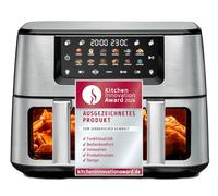 ROMMELSBACHER FRH 2650 Friteuse à air chaud double, 2 paniers de 5,5 litres, 40 à 230 °C, 12 programmes, fenêtre de visualisation, éclairage intérieur, sans PFAS, fonction match et synchronisation