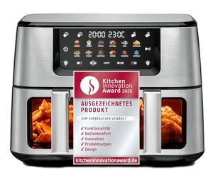 ROMMELSBACHER FRH 2650 Friteuse à air chaud double, 2 paniers de 5,5 litres, 40 à 230 °C, 12 programmes, fenêtre de visualisation, éclairage intérieur, sans PFAS, fonction match et synchronisation