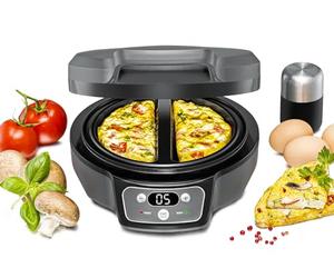 ROMMELSBACHER Omelett Chef OM 950 - Boîtier Cool Touch, plaques de cuisson extra profondes pour 2 omelettes, revêtement antiadhésif, minuterie 20 min, écran LED, voyants de contrôle, gouttière de