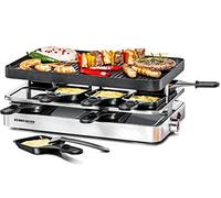 ROMMELSBACHER Raclette Grill RC 1400 - Plaque réversible pour griller et crêpes - 8 poêlons - Revêtement antiadhésif - Interrupteur marche/arrêt - Réglage de la température en continu - Acier