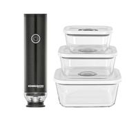 ROMMELSBACHER VAC 253/S Machine à emballer sous vide manuelle en quelques secondes, utilisation à une main, puissante et durable, charge via USB, avec 8 sacs zippés, 3 récipients en verre sous vide