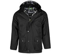 Romneys Veste cirée Country - Veste d'extérieur classique anglaise en coton ciré imperméable et coupe-vent - Veste de pluie robuste avec capuche pour homme et femme, Noir , 4XL
