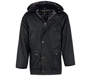 Romneys Veste cirée Country - Veste d'extérieur classique anglaise en coton ciré imperméable et coupe-vent - Veste de pluie robuste avec capuche pour homme et femme, bleu marine, S