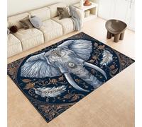 ROMOER Tapis Bleu Bohemian Art Elephant Washable Plux Et Moelleux Pile De Tas Court sans Glissement Mat De Plancher pour La Salle À Manger Et Les Salons,