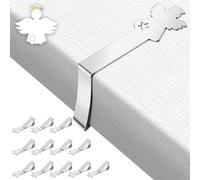 Romon 12 Pièces Pince Nappe en Acier Inoxydable Forme Ange, Attache Nappe Extérieur/Jardin - Pinces à Nappe Réglables pour Tables jusqu'à 4cm, Argent