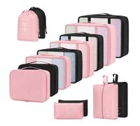 Romon 14-Pièces 2-Couleurs Organisateur Valise, imperméable Packing Cubes avec double fermeture éclair & mesh - Sac Rangement Valise pour voyage, maison (14 Noir & Rose)