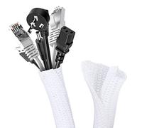 Romon 3m Manchon de Cache Câble, 13-22 mm Réglable Gaine Câble Tressée, Extensible Gaine Range Cable Informatique, Protection du Cache Câbles pour Automobiles/TV/PC/USB/Audio/Vidéo- Blanc