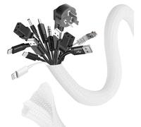 Romon 3m Manchon de Cache Câble, 25-32mm Réglable Gaine Câble Tressée, Extensible Gaine Range Cable Informatique, Protection du Cache Câbles pour Automobiles/TV/PC/USB/Audio/Vidéo- Blanc