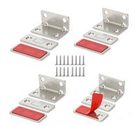 Romon Aimant Porte Placard Lot De 4 Argenté, Loqueteau Magnétique Ultra-Mince Double Fixation Adhésif Ou Vis, Aimant Pour Placards, Tiroirs Et Armoires