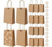 Romon Avec anse, Pochette Cadeau de 12 pièces avec 12 Autocollants pour Sac Cadeau Noel, Sachet Papier Kraft, sacs à sandwich, Sac Cadeau Anniversaire, Sacs Cadeaux de mariage, etc.