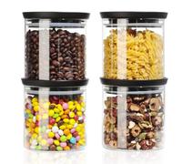 Romon Bocaux En Verre, 4 Pots En Verre Avec Couvercle Hermétique 600ml, Transparent Empilable Verre Hermétique pour Épices Thé Noix Graines Pâtes Farine