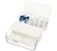 Romon Boîte de Rangement pour Câbles à 2 Niveaux, 6 Compartiments - Organisateur de Câbles et Chargeurs, Empilable, Blanc, 23x11x13 cm