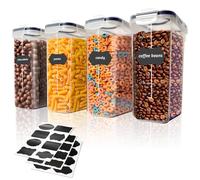 Romon Boite Rangement Cuisine, 4L Boite Hermetique Alimentaire, 4 Boîtes Alimentaires Plastique Sans BPA avec Couvercles, Bocaux de Organisation avec 24 Étiquette pour Céréales Farine Aliments Secs