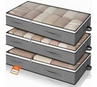 Romon Boite Rangement, Lot de 3 Sac de Rangement Vetement 75L sous lit Pliable Housse Rangement Couette Organisateur de Placard Fenêtre Transparente en Tissu Solide pour Les Vêtements Penderies, Gris