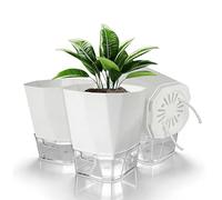 Romon Cache Pot Plante Interieur, 15.2cm 3 Pots De Fleur Plastique Auto-Arrosant, Pot De Fleur Interieur avec Reserve Eau pour Plantes D'intérieur Et Extérieur, Adapté Aux Herbes Aromatiques, Blanc
