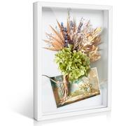 Romon Cadre 3D Profond A4, 31.5 x 23cm Cadre Profondeur, Photo 3D à Remplir, de Boîte D'Ombre, D'objet en Bois, Vitrine Profond pour Fleurs Médailles Souvenirs Photos, Blanc