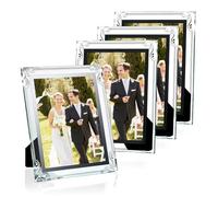 Romon Cadre Photo 15x20cm Lot De 4, Cadre Transparent En Verre Argenté, Adapté Pour Photos 15x20cm, Uniquement À Poser Sur Table, Horizontal Ou Vertical pour Photos de Mariage Portrait Paysages