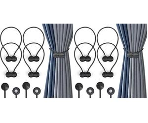 Romon D'embrasses de Rideaux, 4 Embrasse Rideau Magnétiques Attaches Rideau, Attaches de Rideau Support Attaches, Rideaux Embrasses à Rideaux Attaches de Rideaux pour Décoration de Maison Bureau, Noir