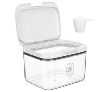Romon Distributeur Lessive Liquide avec Cuillères, 2.8L Blanc Boîte de Rangement Détergent Capsule en PET Transparent, Récipient pour Poudre à Produit de lavage avec Couvercle Étanche, 1 Pièces