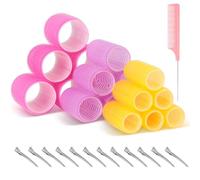 Romon Ensemble de Bigoudis, Ensemble de 31 Bigoudis Colorés Sans Chaleur, Auto-Adhésifs 40mm 30mm 20mm Avec 12 Pinces à Cheveux, 18 Fers à Friser et 1 Peigne Large, Bigoudi sans chaleur Multi-Tailles